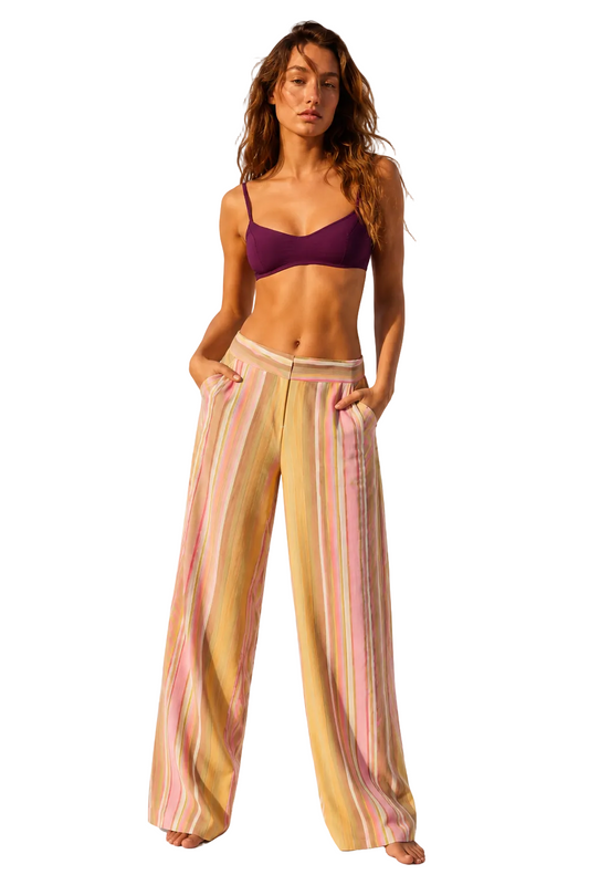 Koriora Pantalon Palazzo Rayé Rose et Jaune – Pantalon Large Fluide Femme