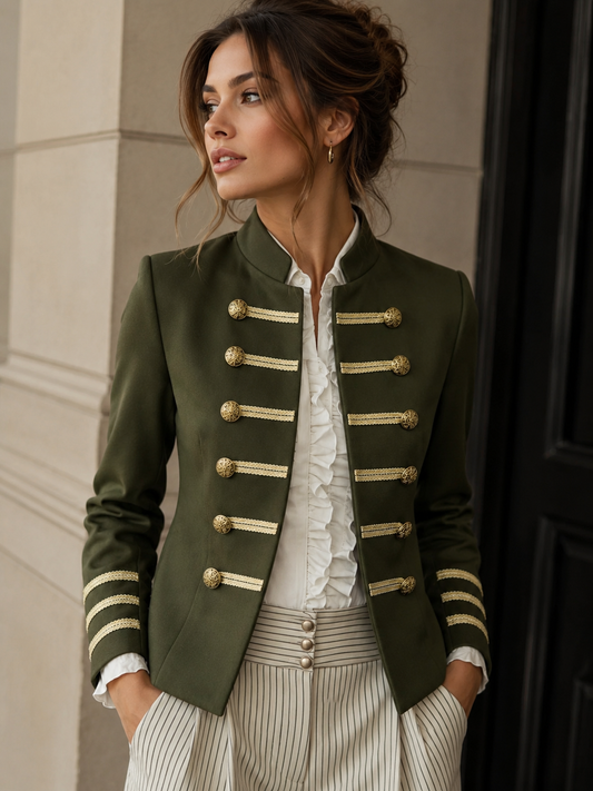 Women's Structured Blazer with Gold-Tone Buttons and Trim
