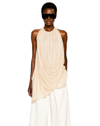 Koriora Top Drapé Dos Nu Femme – Haut Fluide Col Halter Beige Élégant