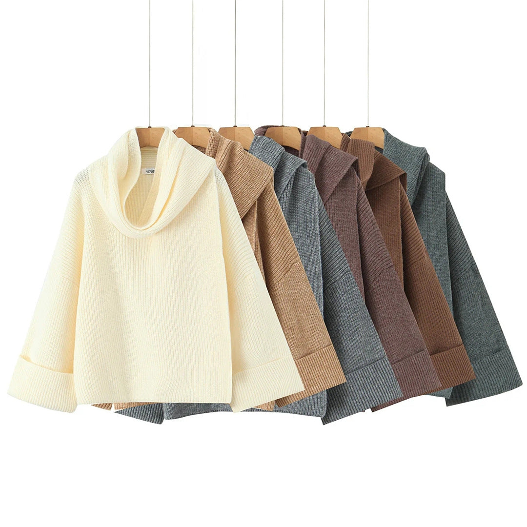 Oversized Scarf-Neck Knitted Jumper – Cosy Autumn-Winter Comfort, Multicolour