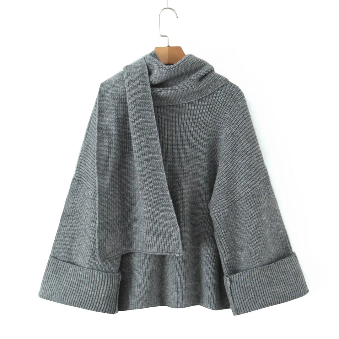 Oversized Scarf-Neck Knitted Jumper – Cosy Autumn-Winter Comfort, Multicolour
