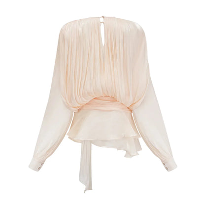 Koriora Robe Mini Bohème Ivoire à Manches Bouffantes – Robe Fluide Élégante Femme