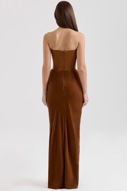 Koriora | Robe Maxi Satinée Serene — Bustier Élégant & Drapé Taille Vert Menthe