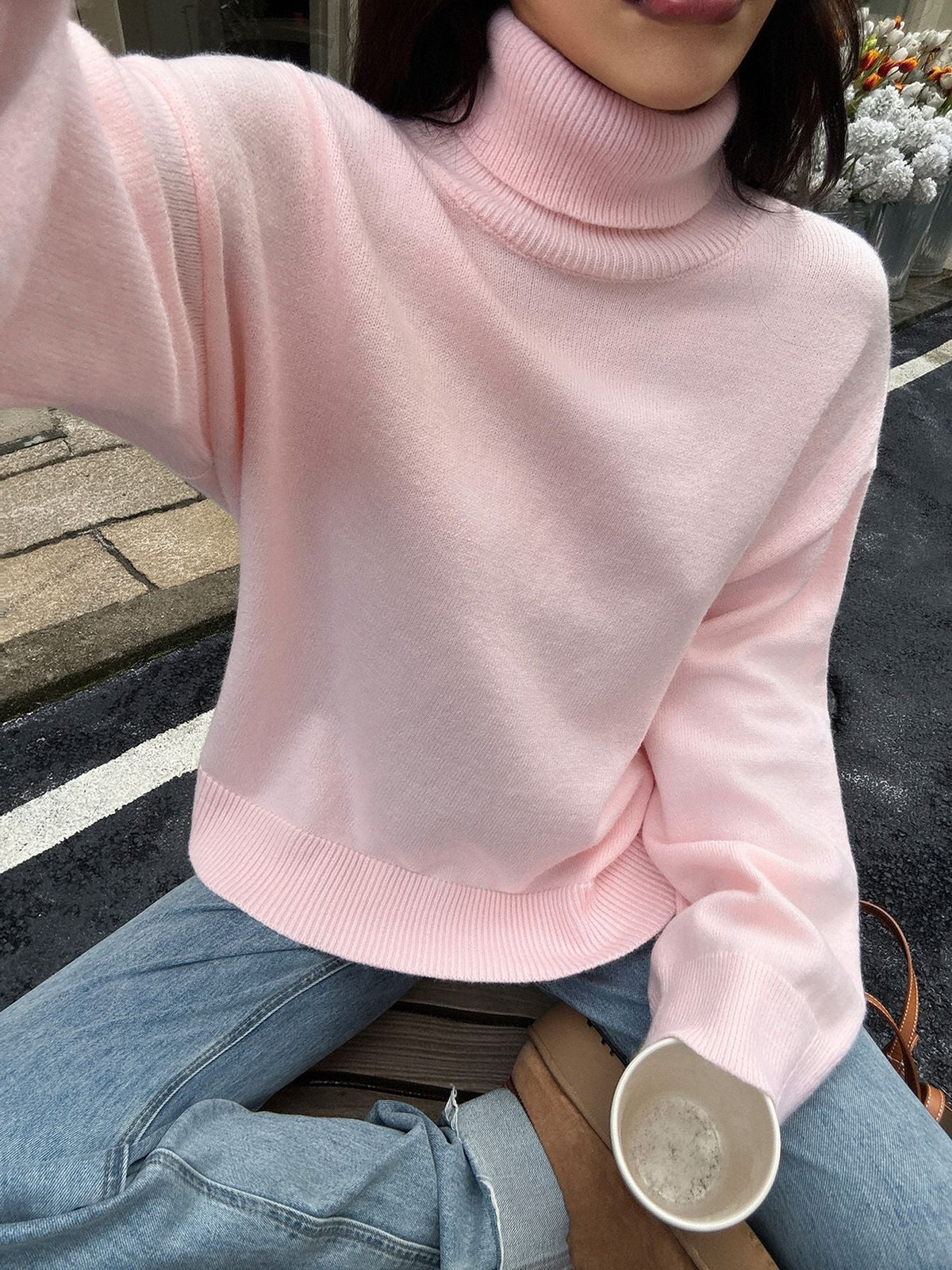 Koriora | "Camille" Plain High-Neck Jumper — Soft Knit Autumn-Winter Essential, Cream / Pink / Yellow / Sky Blue