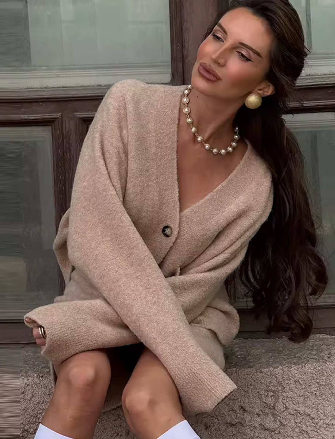Koriora | Ensemble Knit Marelle Beige — Cardigan Boutons & Mini Jupe Cozy Chic