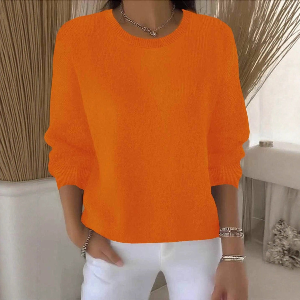 Koriora | Women's Long-Sleeved Round-Neck Jumper — Relaxed Fit and Timeless Elegance