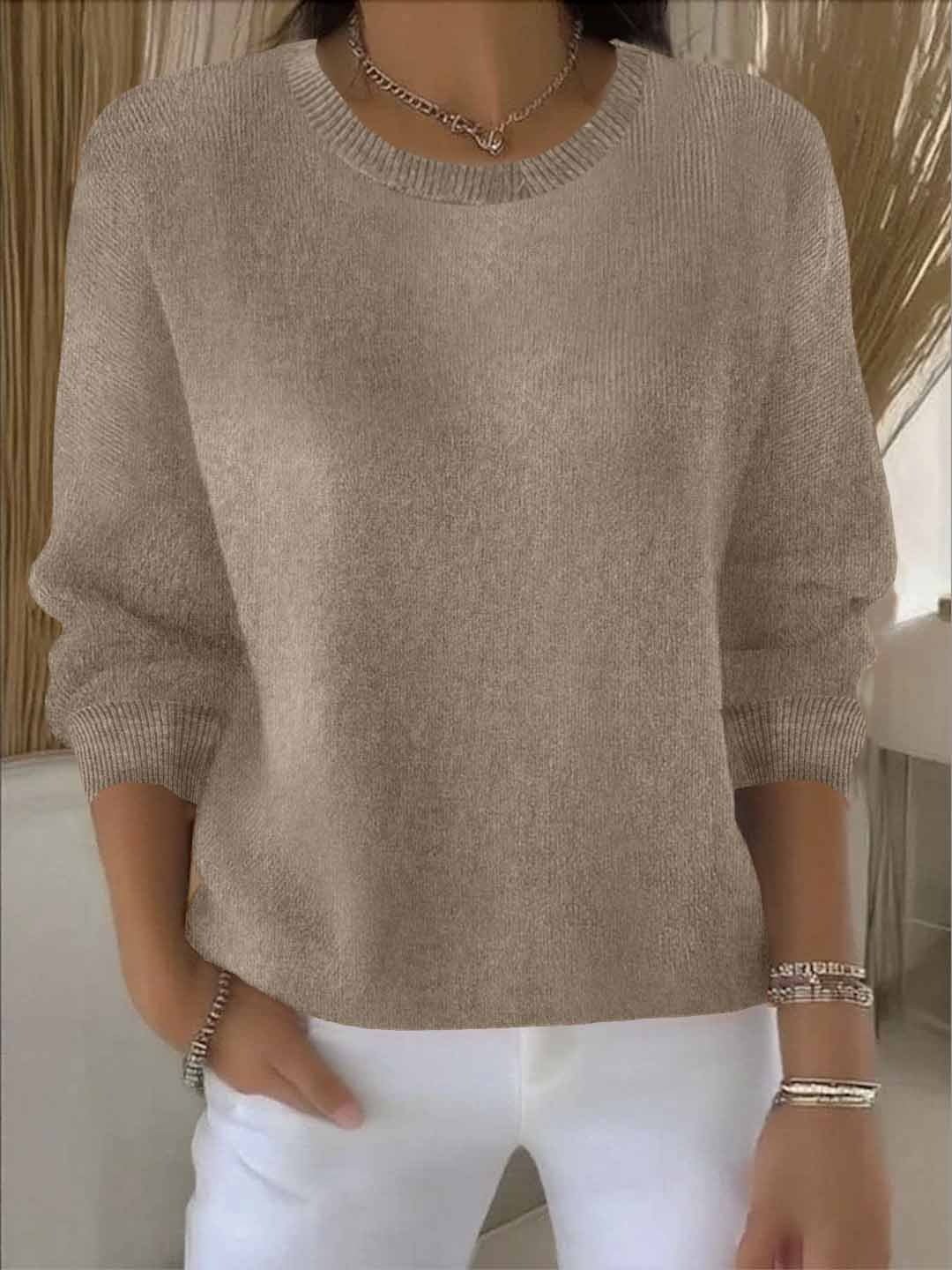 Koriora | Women's Long-Sleeved Round-Neck Jumper — Relaxed Fit and Timeless Elegance
