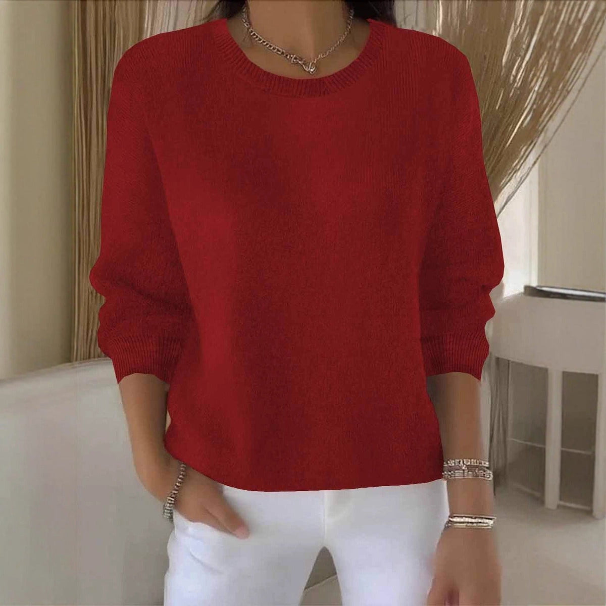 Koriora | Women's Long-Sleeved Round-Neck Jumper — Relaxed Fit and Timeless Elegance