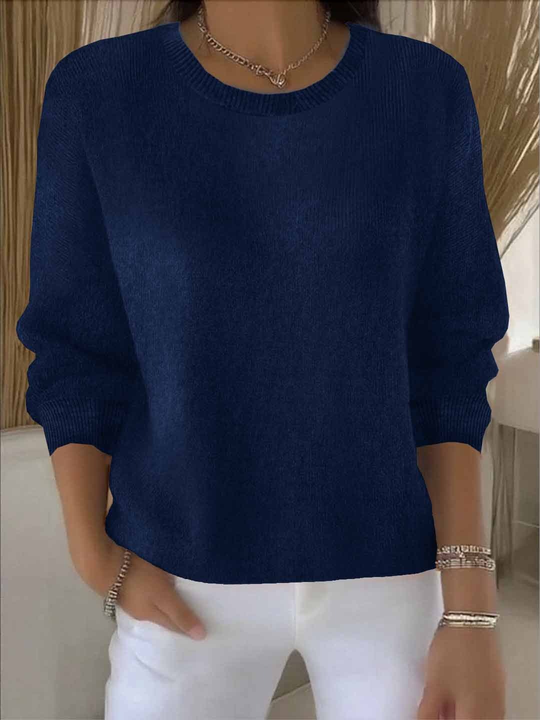 Koriora | Women's Long-Sleeved Round-Neck Jumper — Relaxed Fit and Timeless Elegance