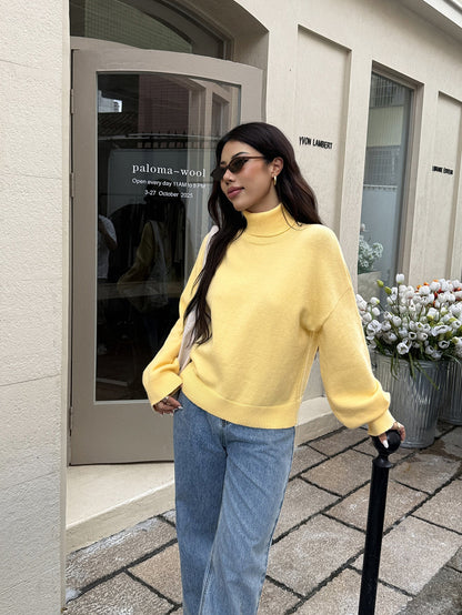 Koriora | "Camille" Plain High-Neck Jumper — Soft Knit Autumn-Winter Essential, Cream / Pink / Yellow / Sky Blue
