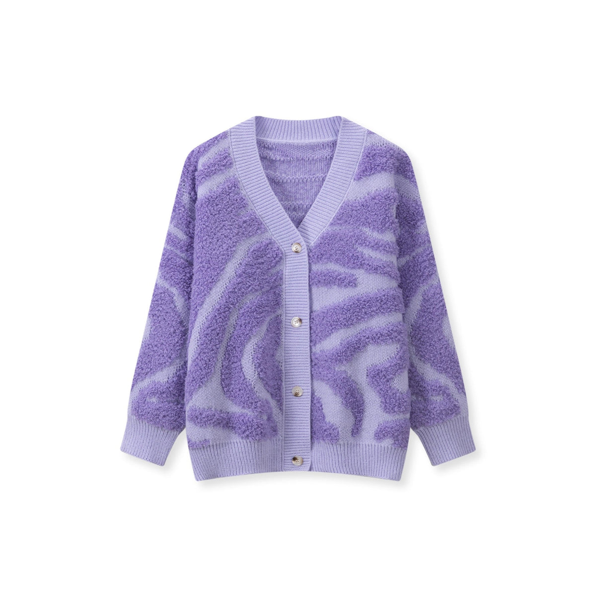 Koriora | "Safira" Zebra-Print Bouclé Cardigan — Loose Fit, V-Neck, Multicolour