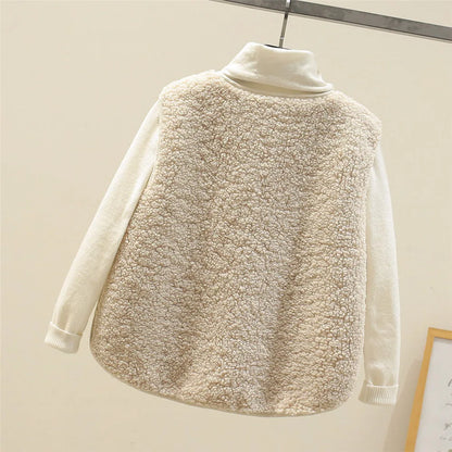 Gilet Femme Effet Mouton Boutonné avec Poches