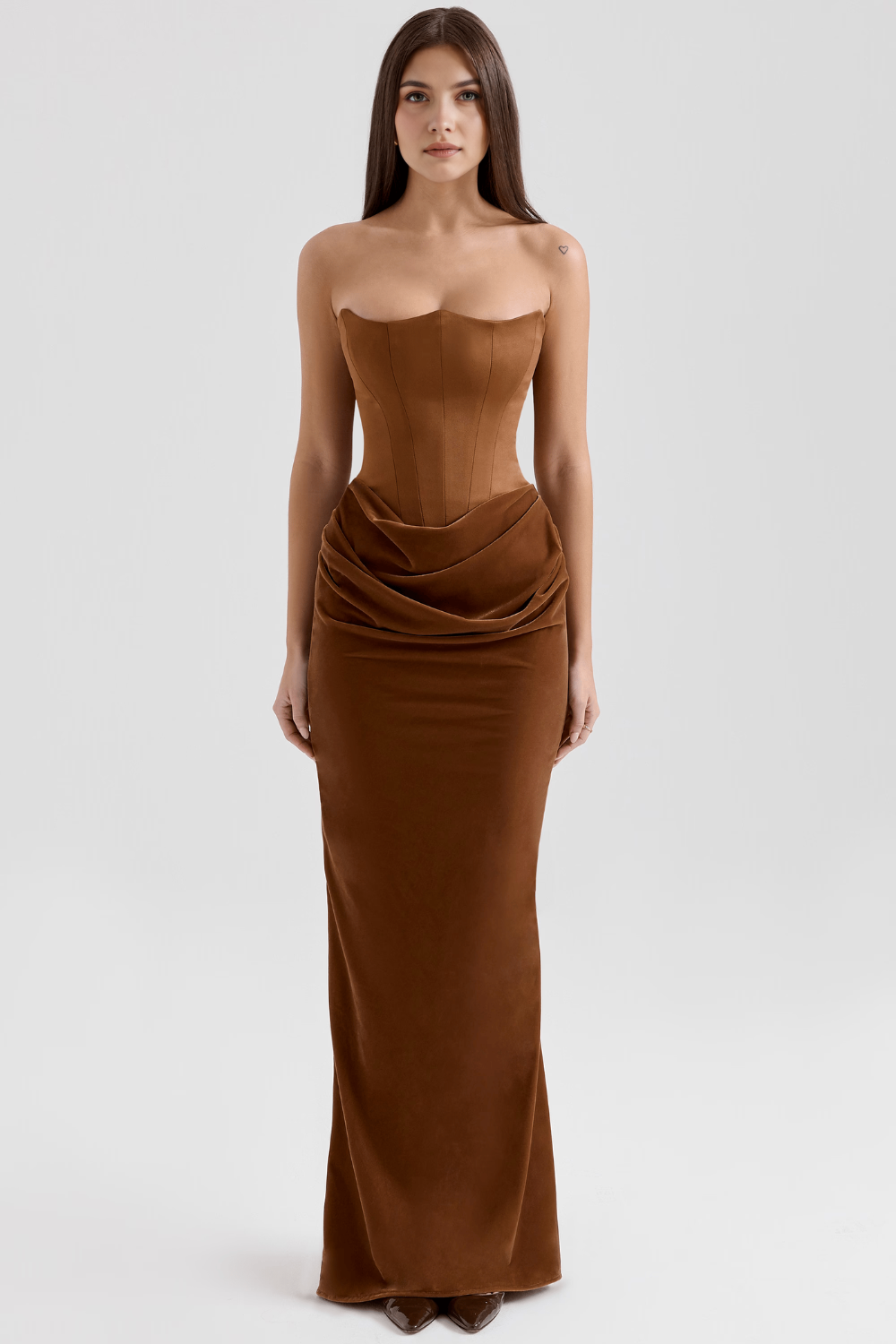 Koriora | Robe Maxi Satinée Serene — Bustier Élégant & Drapé Taille Vert Menthe