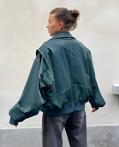 Koriora | Veste Cuir Ember — Bomber Oversize Femme en Similicuir Chic & Tendance