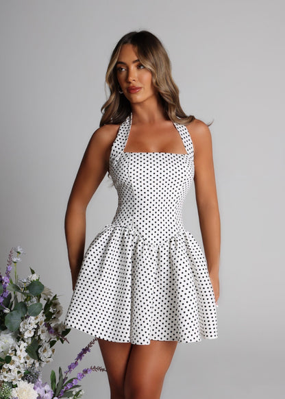 Koriora| Robe Mini Vintage à Pois Noir et Blanc Lorena