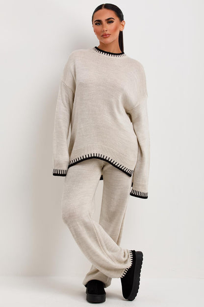 Koriora | Ensemble Knit Marelle Beige – Ensemble Femme 2 Pièces Maille | Cardigan Boutonné & Mini Jupe Cozy Chic