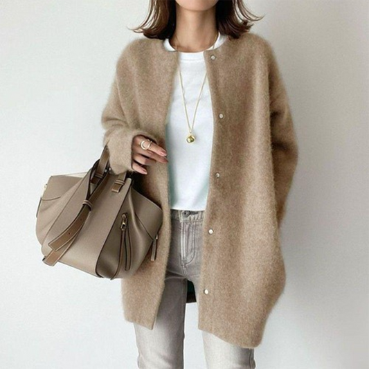 Koriora | Women's Long Button-Through Soft-Knit Cardigan — Loose Fit and Relaxed Elegance