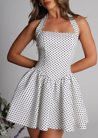 Koriora| Robe Mini Vintage à Pois Noir et Blanc Lorena