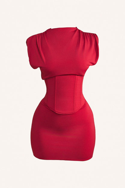 Koriora | Robe Mini Corset Anna — Col Haut Élégant & Dos Lacé
