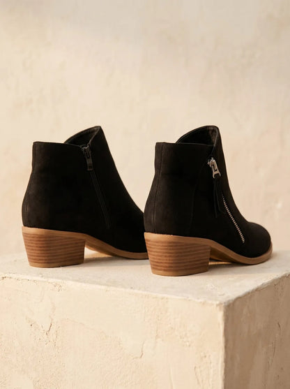 Bottes Femme en Daim à Talon Bloc 4 cm – Zip Latéral