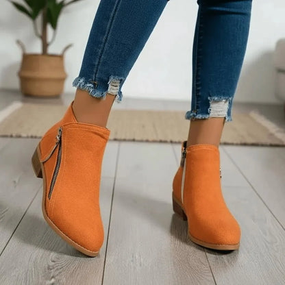 Bottes Femme en Daim à Talon Bloc 4 cm – Zip Latéral