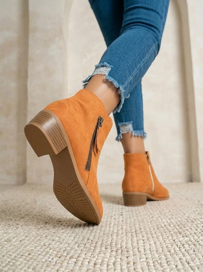 Bottes Femme en Daim à Talon Bloc 4 cm – Zip Latéral