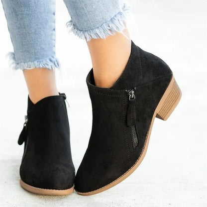 Bottes Femme en Daim à Talon Bloc 4 cm – Zip Latéral