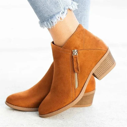 Bottes Femme en Daim à Talon Bloc 4 cm – Zip Latéral