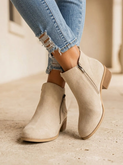 Bottes Femme en Daim à Talon Bloc 4 cm – Zip Latéral