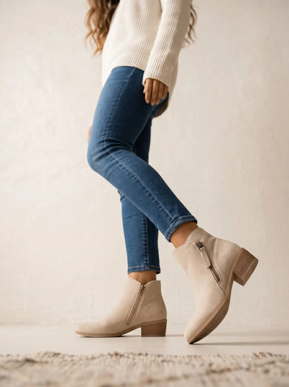 Bottes Femme en Daim à Talon Bloc 4 cm – Zip Latéral