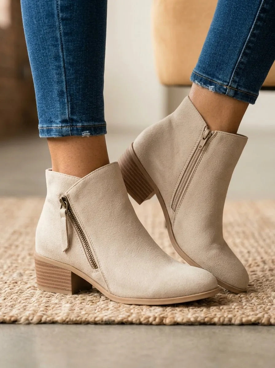 Bottes Femme en Daim à Talon Bloc 4 cm – Zip Latéral