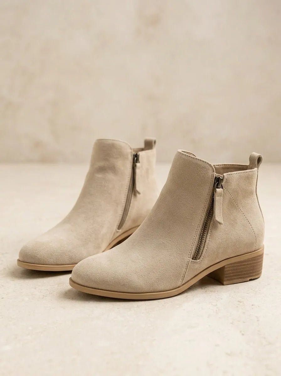 Bottes Femme en Daim à Talon Bloc 4 cm – Zip Latéral