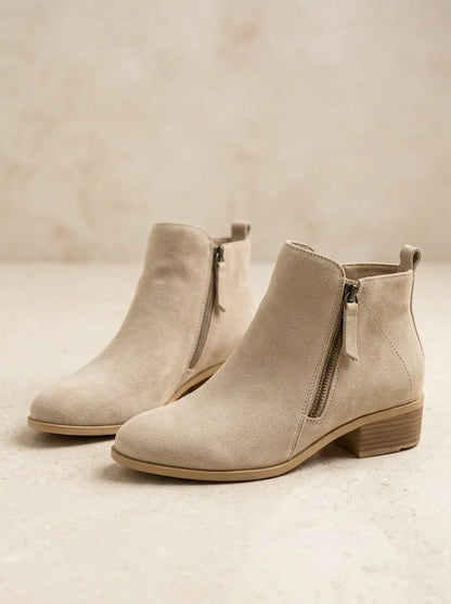 Bottes Femme en Daim à Talon Bloc 4 cm – Zip Latéral