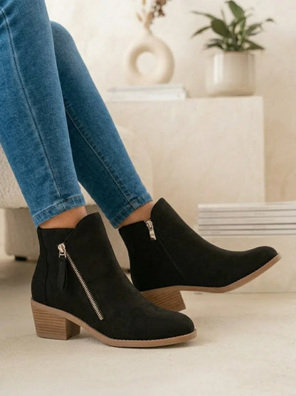 Bottes Femme en Daim à Talon Bloc 4 cm – Zip Latéral