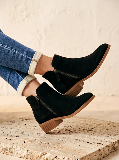 Bottes Femme en Daim à Talon Bloc 4 cm – Zip Latéral