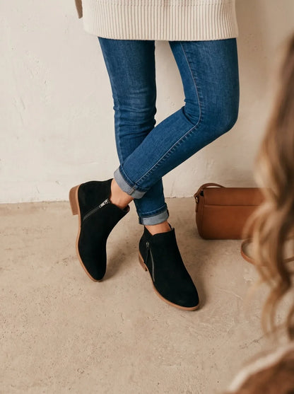 Bottes Femme en Daim à Talon Bloc 4 cm – Zip Latéral