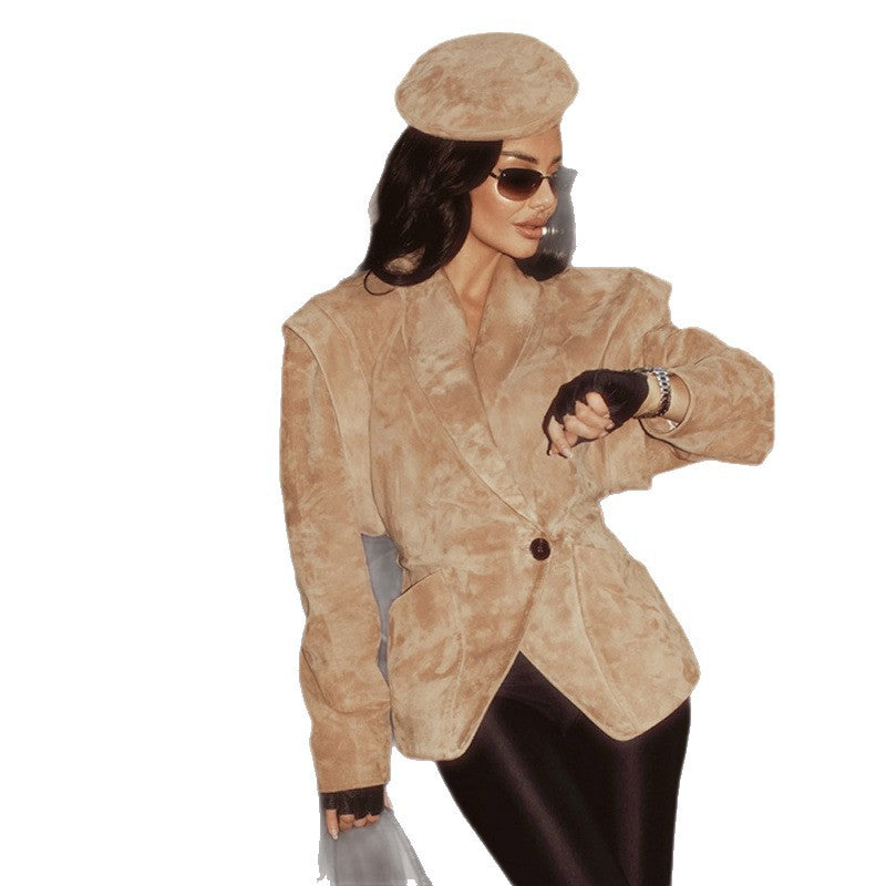 Women’s Suede-Look Tailored Jacket with Cinched Waist
