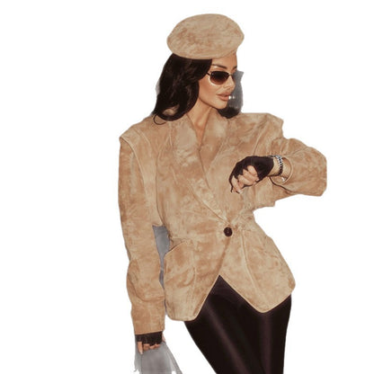 Women’s Suede-Look Tailored Jacket with Cinched Waist