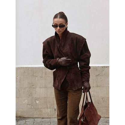 Women’s Suede-Look Tailored Jacket with Cinched Waist