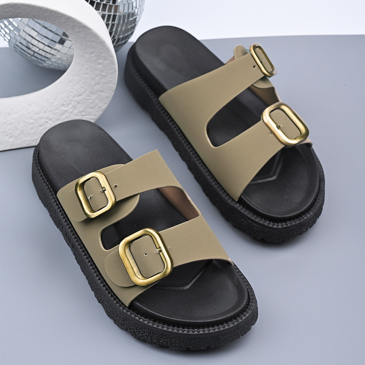 Sandales Femme à Double Bride avec Semelle Plateforme Confort