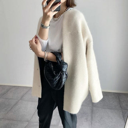 Koriora | Women's Long Button-Through Soft-Knit Cardigan — Loose Fit and Relaxed Elegance