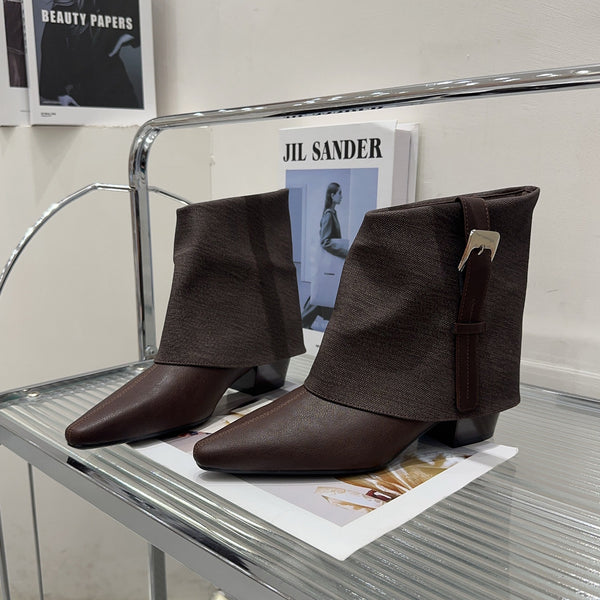 Women's Pointed-Toe Ankle Boots with Soft Shaft & Buckle
