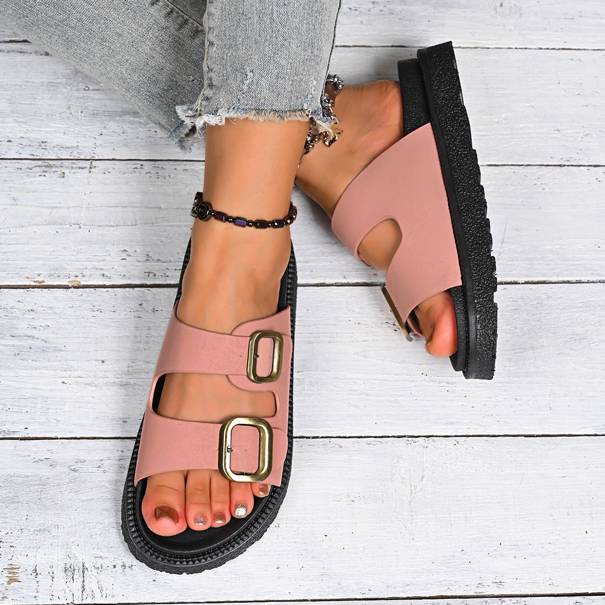 Sandales Femme à Double Bride avec Semelle Plateforme Confort