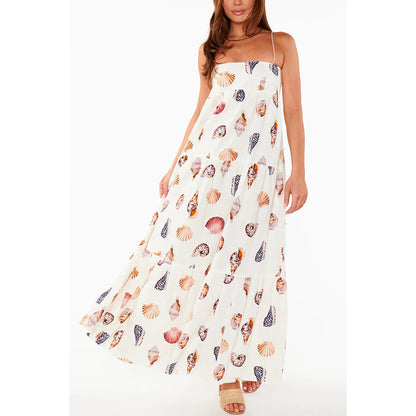 Robe maxi légère à poches plissées avec coquillage unique