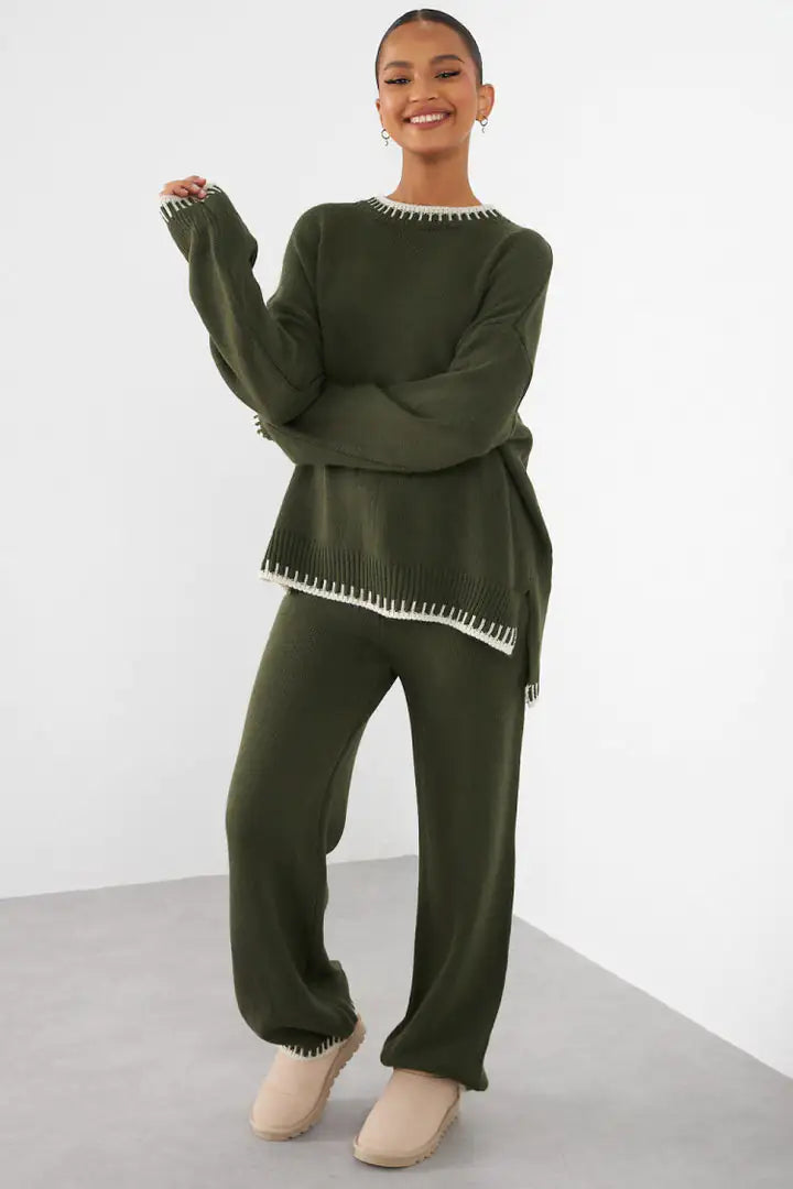 Koriora | Ensemble Knit Marelle Beige – Ensemble Femme 2 Pièces Maille | Cardigan Boutonné & Mini Jupe Cozy Chic
