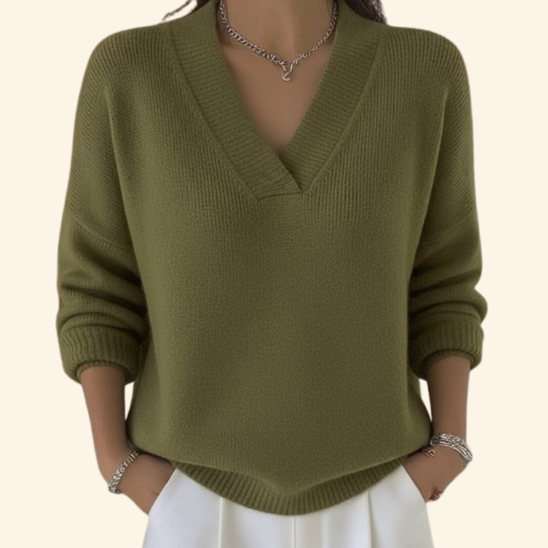Koriora | Women's Soft-Knit V-Neck Jumper — Relaxed Fit and Everyday Elegance