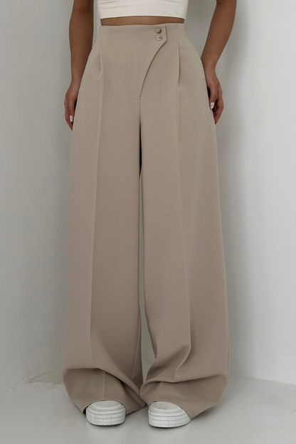 Koriora | Pantalon Large Taille Haute Alviera — Pantalon Élégant Femme Wide Leg Chic
