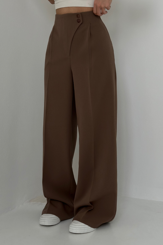 Koriora | Pantalon Large Taille Haute Alviera — Pantalon Élégant Femme Wide Leg Chic