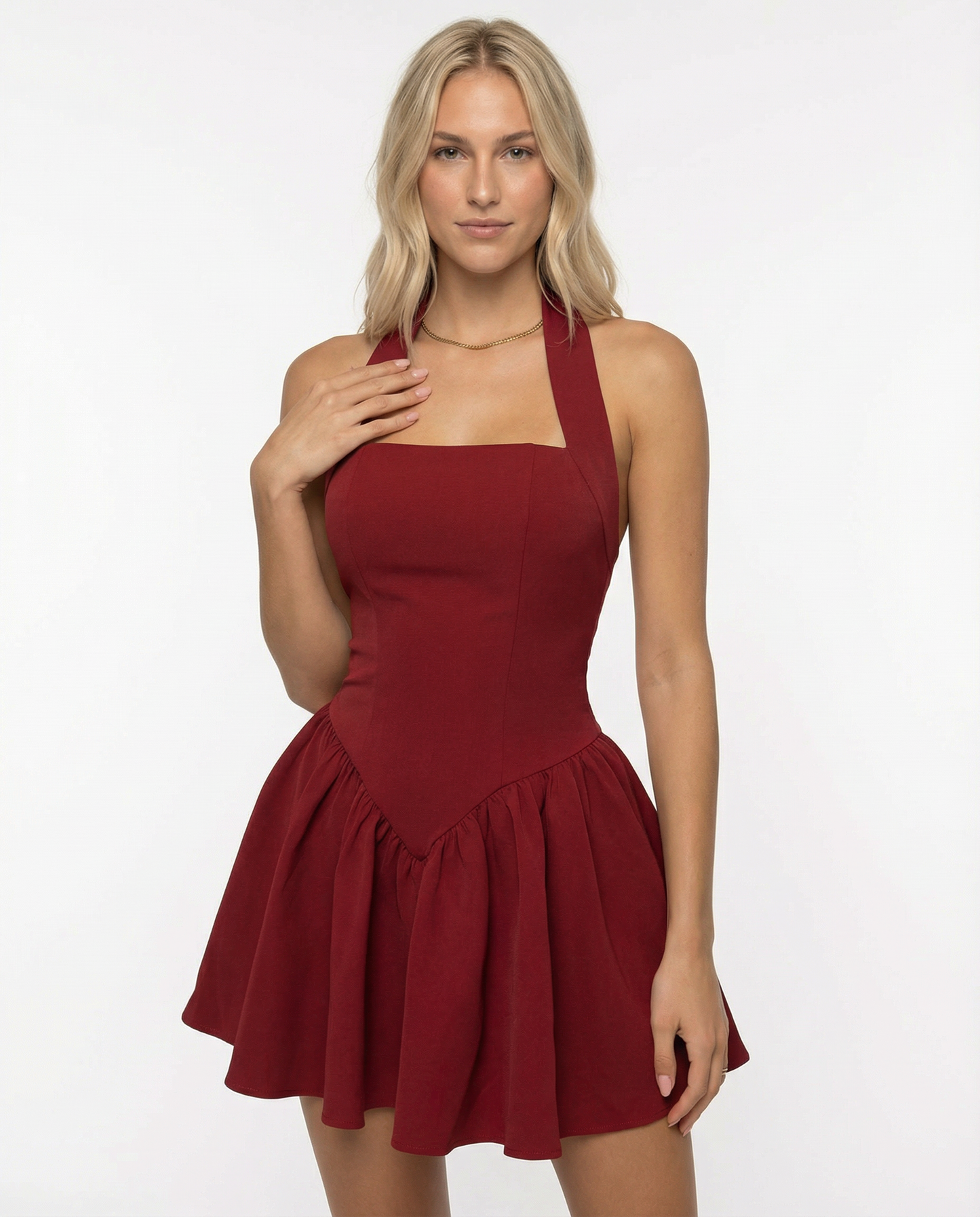 Koriora | Robe Mini Emma — Halter Élégant & Dos Nu