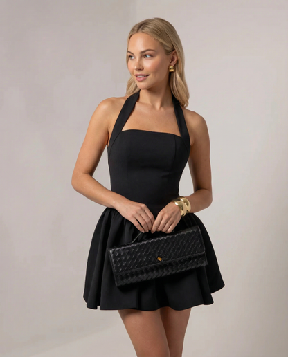Koriora | Robe Mini Emma — Halter Élégant & Dos Nu